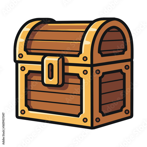 Cartoon Treasure Chest with Gold Trim and Details.