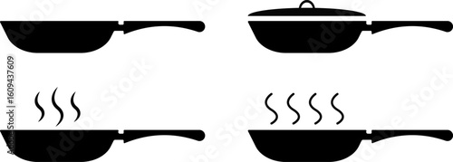 cooking pots icons set. symbolizing cooking and kitchen preparation tools. cooking and kitchen elements. preparing meals in the kitchen.
