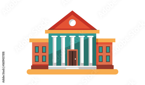 Colorful flat illustration of a classic government building with columns