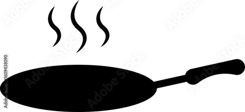 frying pan icon. frying pan with rising steam. symbolizing cooking and kitchen activities. suggesting mystery or curiosity