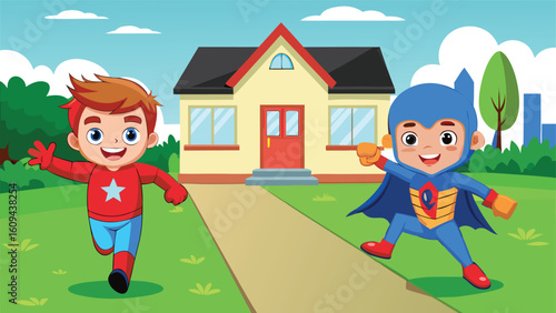 kids in superhero costume at school