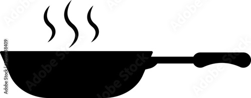frying pan icon. frying pan with rising steam. symbolizing cooking and kitchen activities. suggesting mystery or curiosity