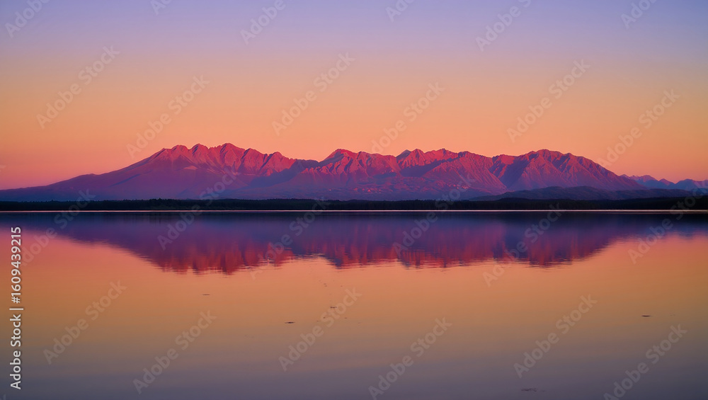 Fototapeta premium Sunrise and sunset over calm lake with beautiful sky and reflections