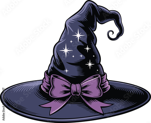 Enchanting Witch Hat with Bow and Stars for Halloween Costume Accessory and Decoration