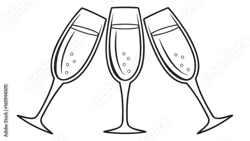 Elegant Celebration with Champagne Flutes Black and White Vector Illustration for Festive Occasions and Parties