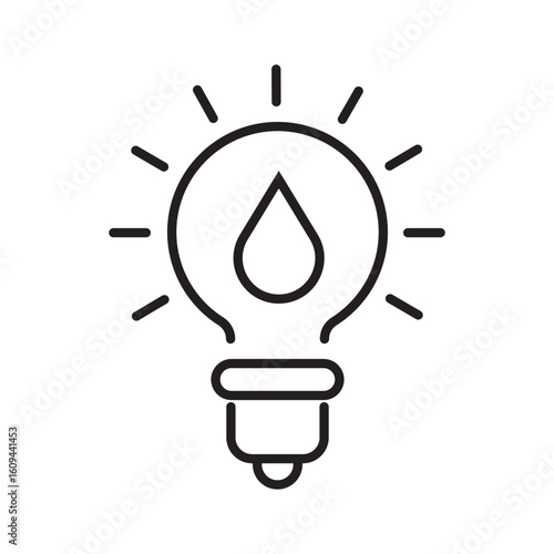Outline icon of light bulb with water drop representing sustainable hydro energy with editable stroke.