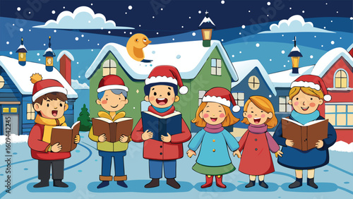 Children singing carols in winter wonderland