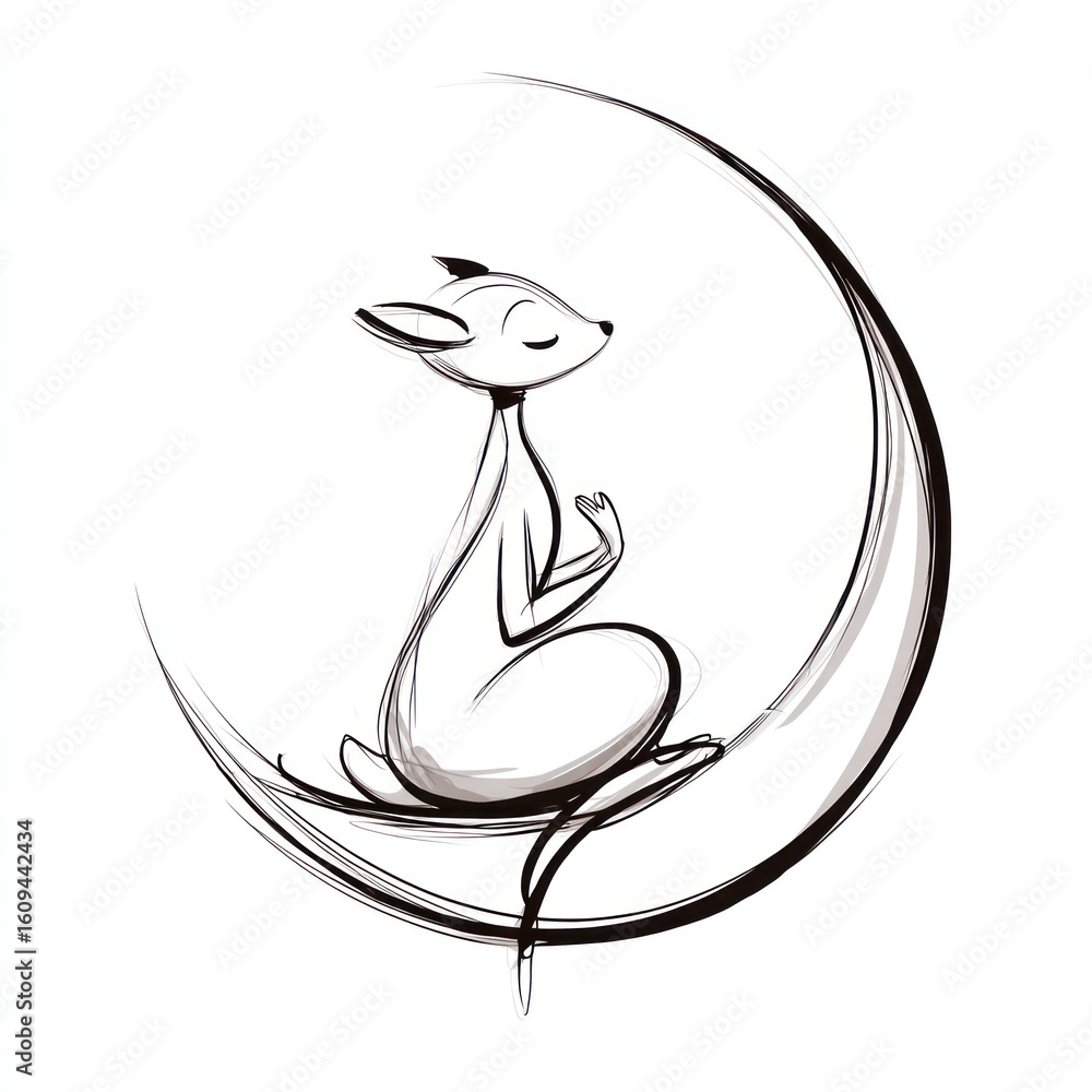 Obraz premium Peaceful deer on crescent moon
