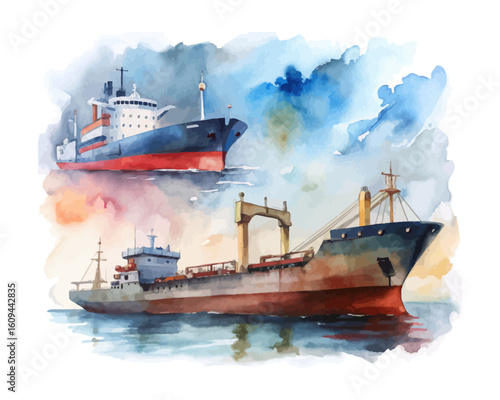 watercolor  Bulk Carrier ship vector illustration isolated on white background