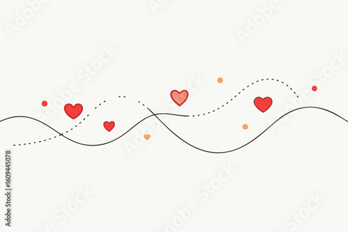 Wavy Line Border With Scattered Heart Elements  