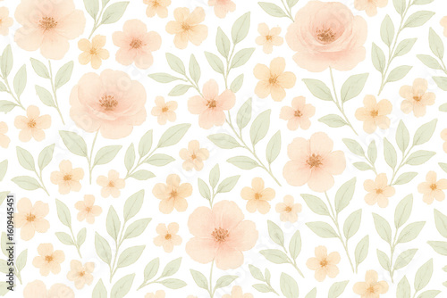 Wallpaper Mural Elegant Floral Pattern with Soft Pink Flowers and Green Leaves Torontodigital.ca