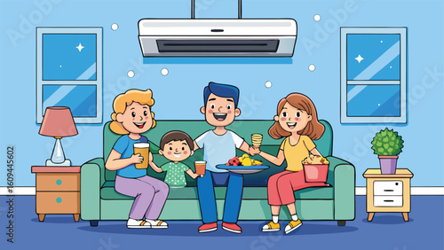 Family enjoying snacks while relaxing at home