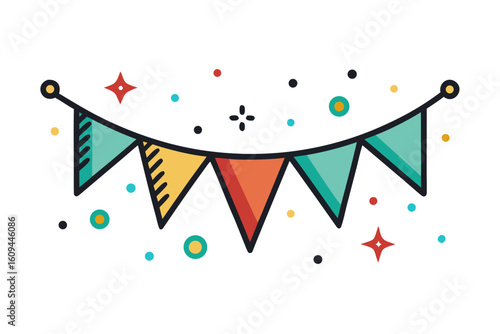 Bunting flag icon with bright festive arrangement
