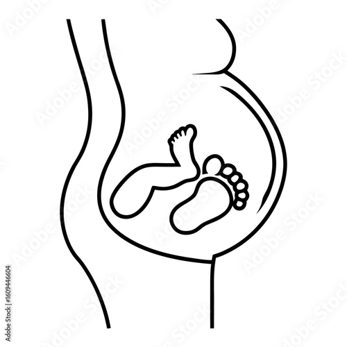 Baby Footprint on Pregnant Belly Illustration of Motherhood Pregnancy and New Life