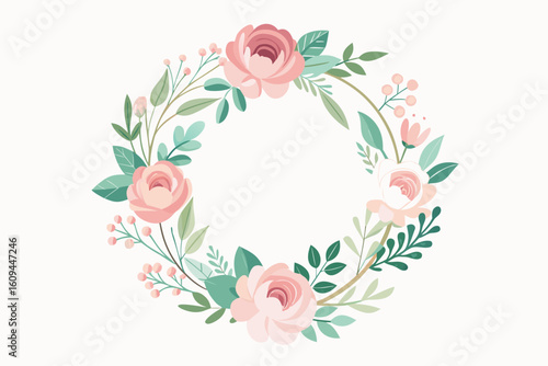 Romantic Wreath Frame with Soft Pastel Floral