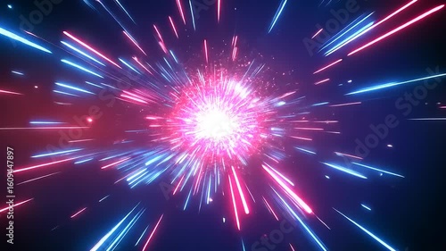 Colorful explosion of light and energy radiating outward in a vibrant cosmic background