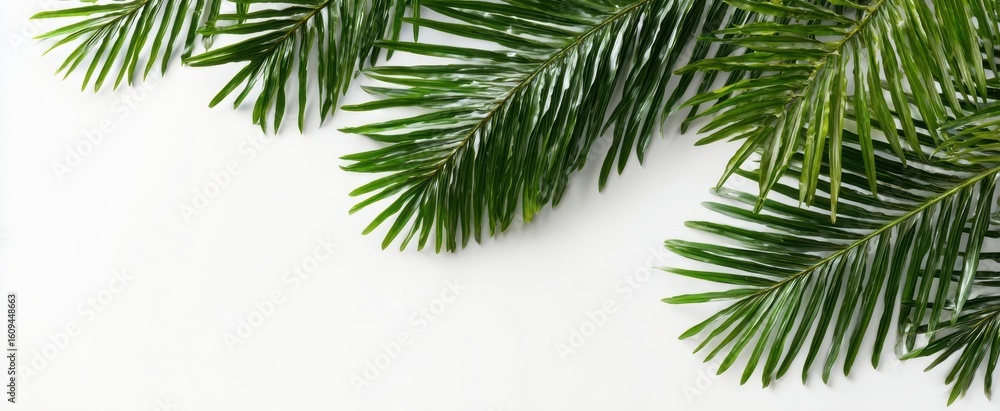Fototapeta premium The Lush Green Palm Leaves Against a Bright White Background