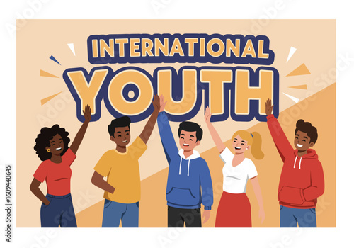 Diverse Youth Celebrating International Youth Day High-Fiving Together.