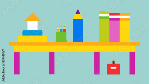 Desks with Coloring Paper and Crayons