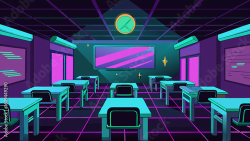 Neon Lit Tech Classroom for Futuristic Theme