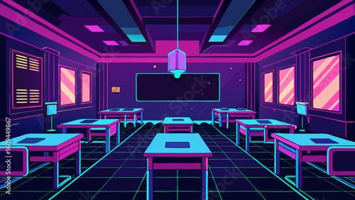 Neon Lit Tech Classroom for Futuristic Theme