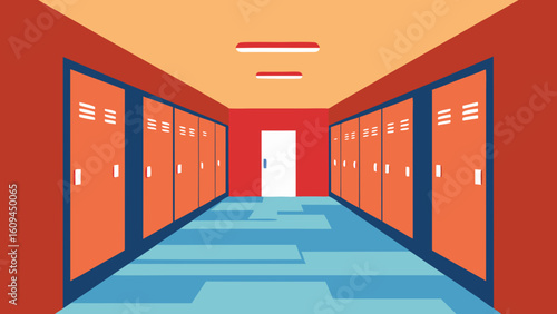 School Corridor Flat Design with Lockers and Motivation