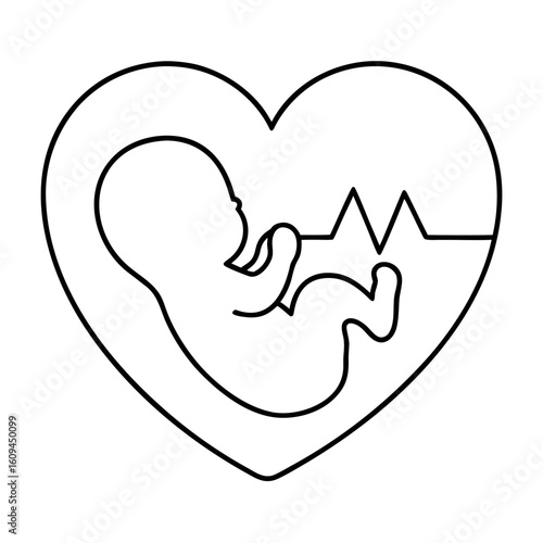 Fetal Heartbeat with Baby Silhouette Inside Heart A Symbol of New Life and Motherhood