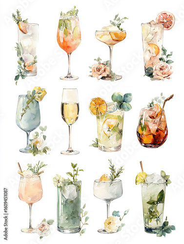 Wallpaper Mural watercolor illustration of set of drinks and cocktails for cafe, bar and restaurant. best use for menu Torontodigital.ca
