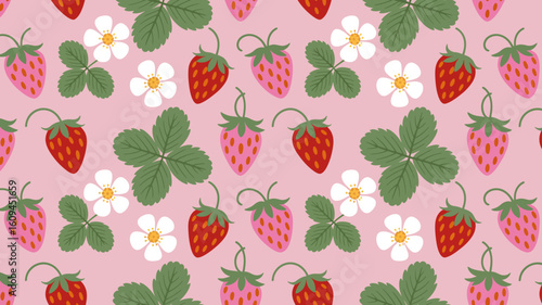 Sweet strawberry bliss pattern for summer textiles and fun designs, a delightful garden harvest theme, joyful strawberry fields forever pattern, cute berry art