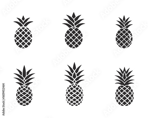 Set of pineapple, silhouettes and pineapple icons isolated on white background.