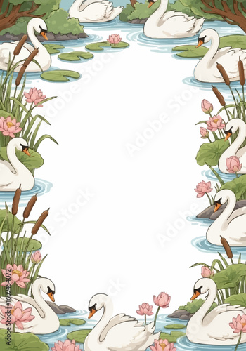 Vertical art frame with a 3:4 aspect ratio featuring swans