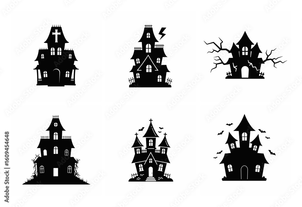 Silhouettes of spooky haunted houses for halloween Silhouettes of spooky haunted houses for halloween