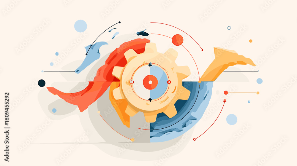 Fototapeta premium Abstract composition of colorful gears and shapes in modern style 