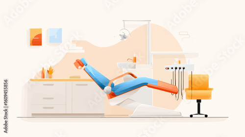 Dental clinic interior with modern equipment and colorful decor  