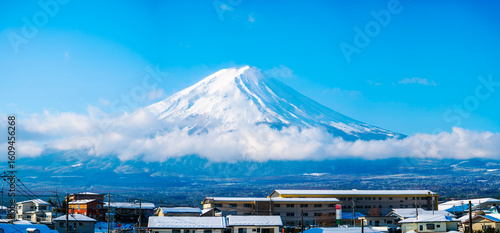 Majestic Mount Fuji with Clouds Seen from Kawaguchiko, Japan