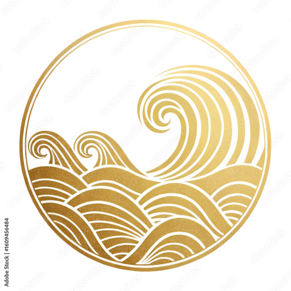 Fototapeta premium Golden Waves in a Circle on transparent background