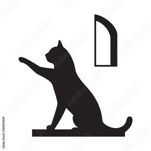 Graceful cat silhouette stretching on a window sill