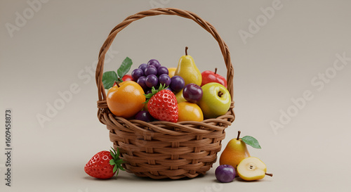 Mini fruit basket with micro fruits, creative still life