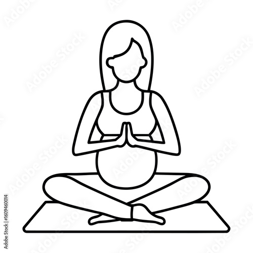 Pregnancy Yoga Illustration Woman in Lotus Pose with Belly Outline Health and Wellness