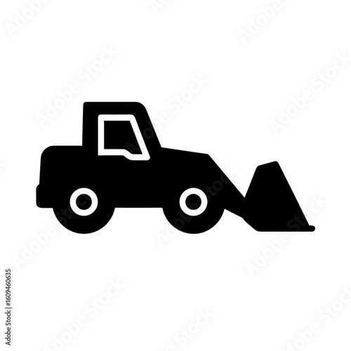 Front loader icon in solid style representing earthmoving construction machine