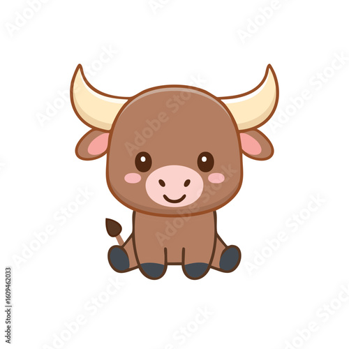 A cute cartoon buffalo illustration. Featuring a friendly buffalo with adorable features