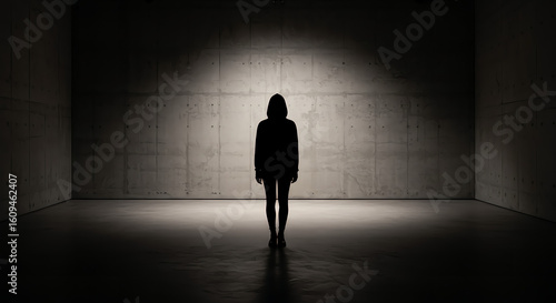 Wallpaper Mural Anonymous silhouette of a person standing alone in the dark under a spotlight. Concept of loneliness, depression, and mental health. Torontodigital.ca