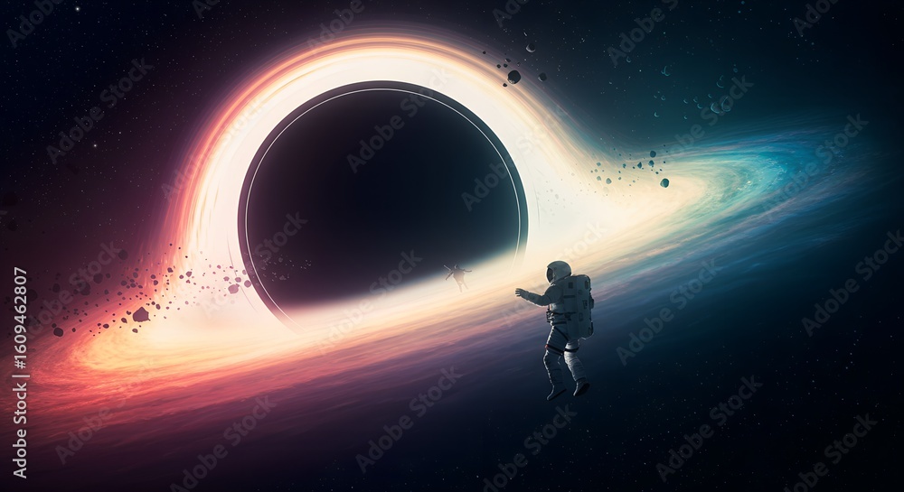 Obraz premium Astronaut and the Event Horizon of a Black Hole