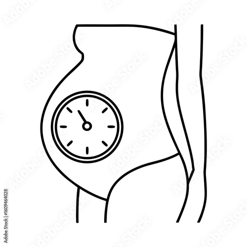 Third Trimester Pregnancy Full Belly with Clock Symbol Representing Time and Due Date