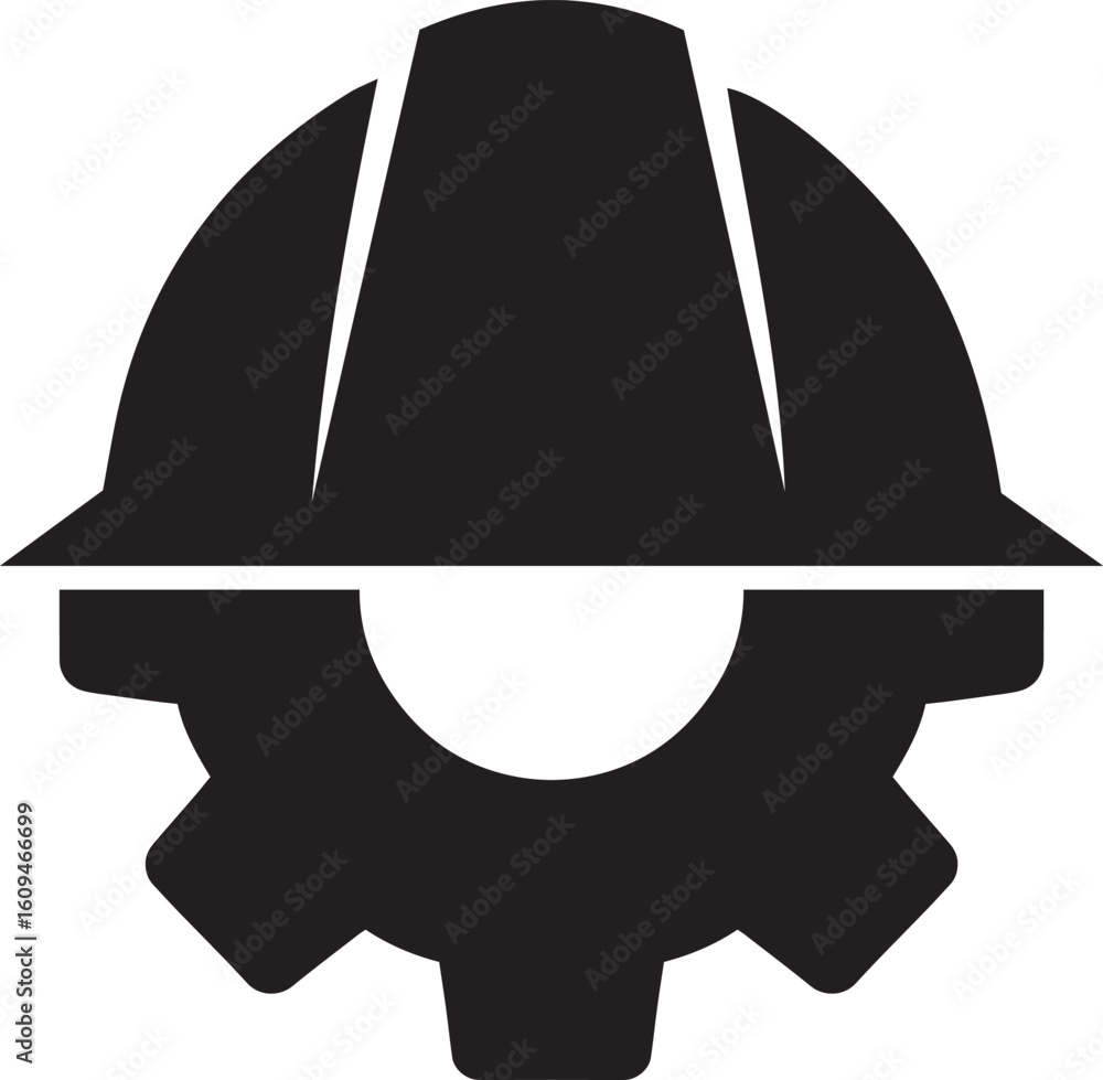 Naklejka premium Construction helmet on the gear icons set, vector illustration