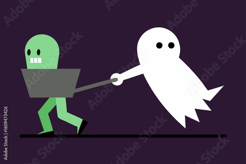 ghost pulling zombie coffin