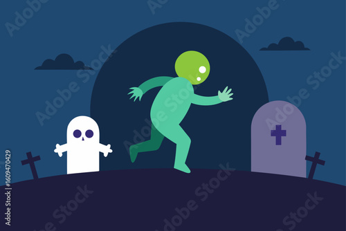 ghost pushing zombies gravestone