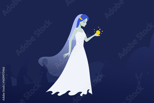 ghostly bride holding zombie