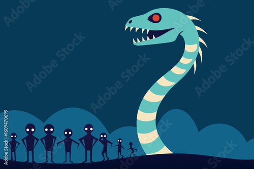 giant snake skeleton alive among zombies