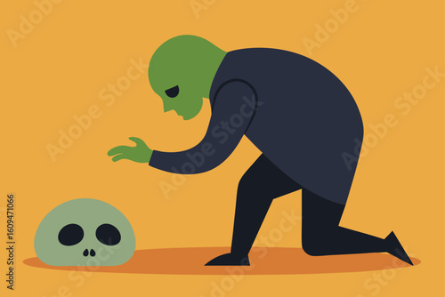 headless zombie searching skull
